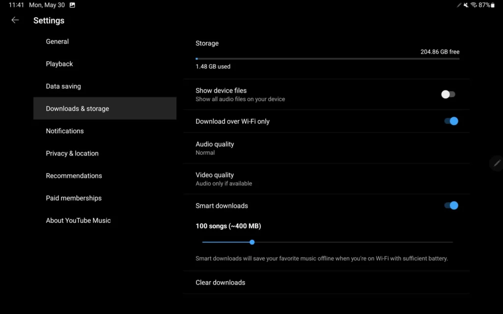 YouTube Music settings tablet 3 3