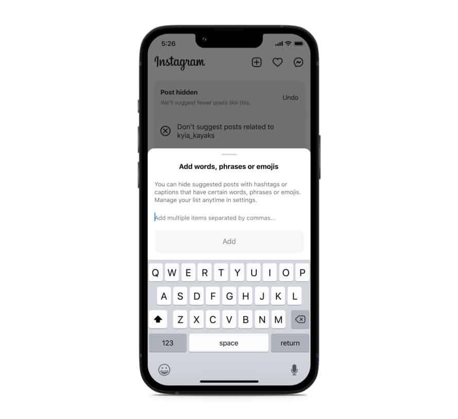 Instagram keyword filter content feed