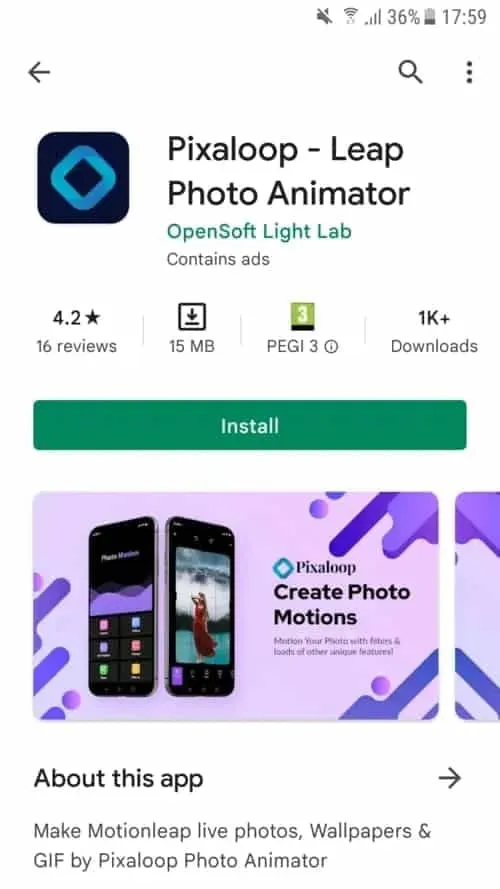 1 install pixaloop 1