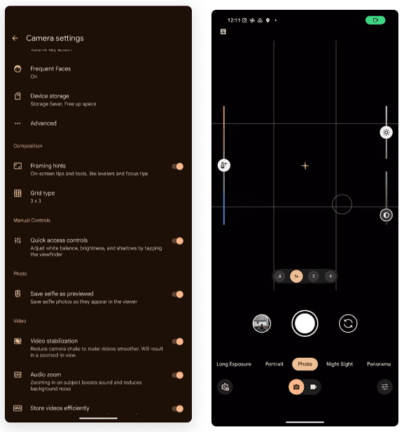 Quick access controls google camera