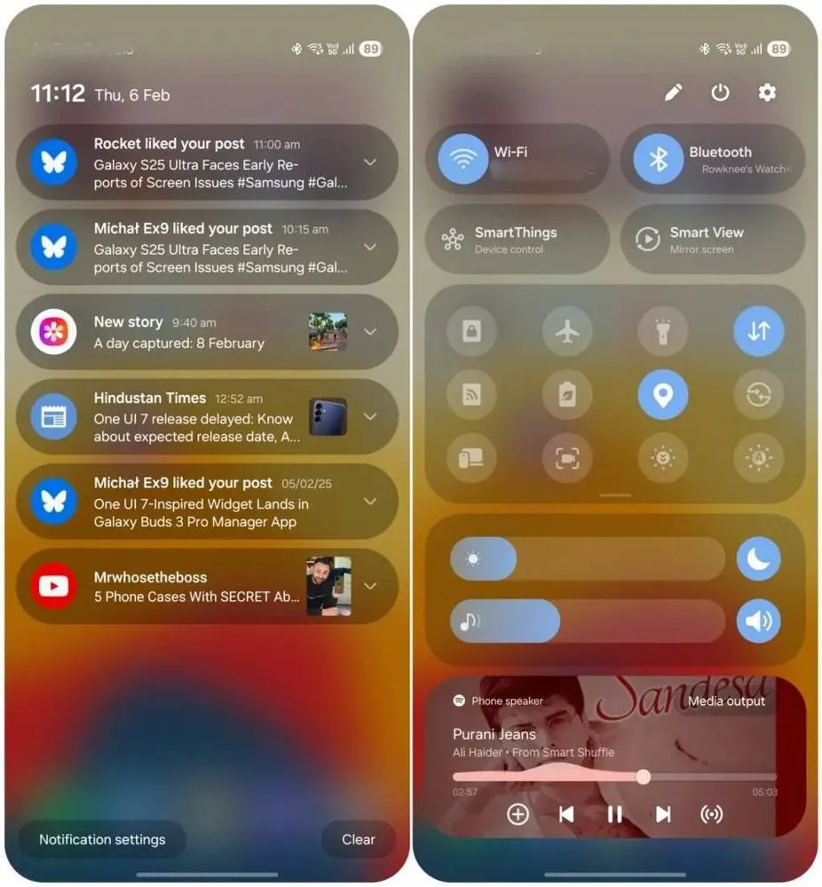 Quick switch between the notification panel and Quick Settings