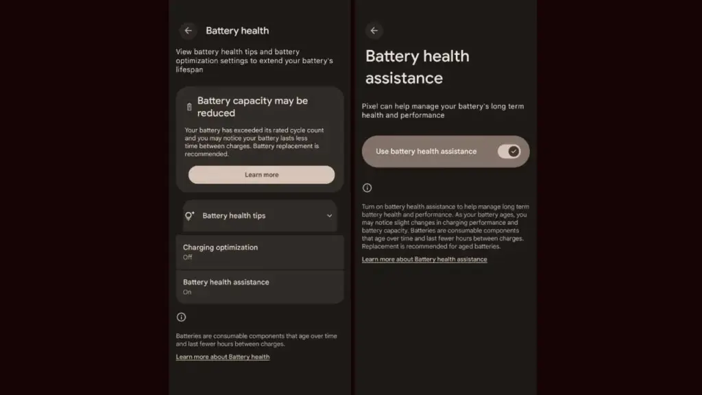 Battery Health Assistance pixel devices