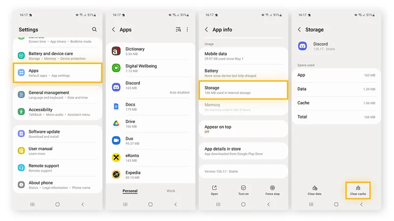 Clear cache for individual apps