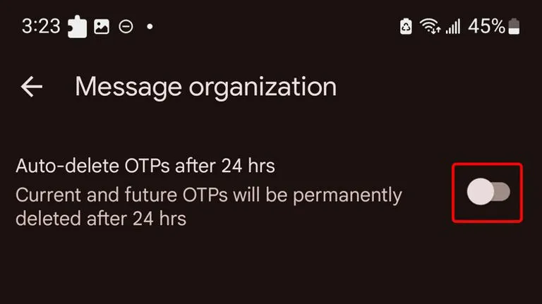 otp auto delete