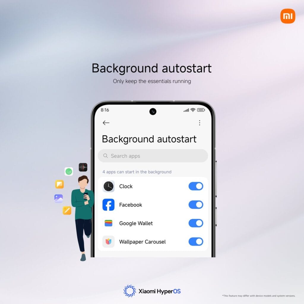 xiaomi hyperos battery autostart apps