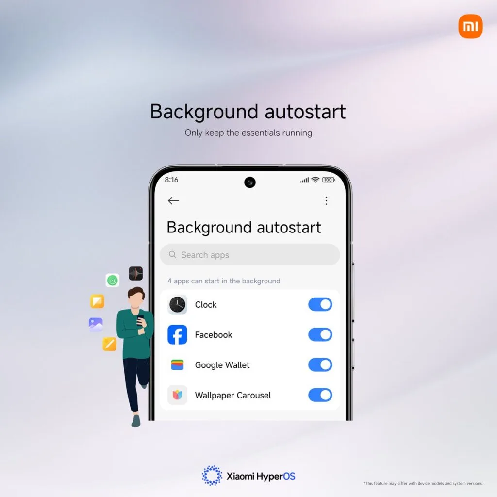 xiaomi hyperos battery autostart apps